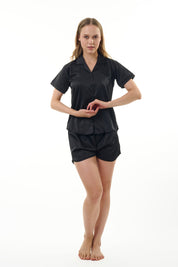 ANGELS NIGHTWEAR-AA2SAPLAIN Short sleeve satin night suit with Short pants