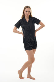 ANGELS NIGHTWEAR-AA2SAPLAIN Short sleeve satin night suit with Short pants