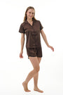ANGELS NIGHTWEAR-AA2SAPLAIN Coffee Short sleeve satin night suit with Short pants