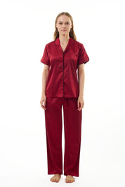 ANGELS NIGHTWEAR-AC2SAPLAIN Short sleeve satin night suit with lounge pants