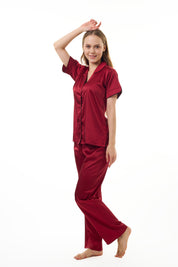 ANGELS NIGHTWEAR-AC2SAPLAIN Short sleeve satin night suit with lounge pants