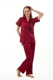 ANGELS NIGHTWEAR-AC2SAPLAIN Short sleeve satin night suit with lounge pants