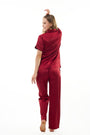 ANGELS NIGHTWEAR-AC2SAPLAIN Scarlet Short sleeve satin night suit with lounge pants