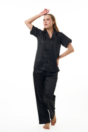 ANGELS NIGHTWEAR-AC2SAPLAIN Short sleeve satin night suit with lounge pants