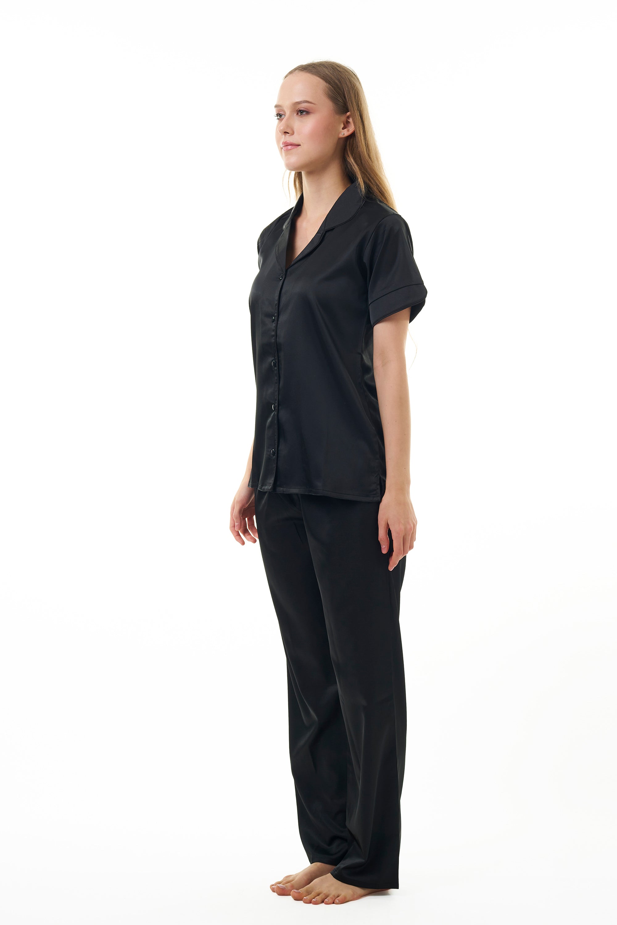 ANGELS NIGHTWEAR-AC2SAPLAIN Short sleeve satin night suit with lounge pants