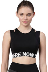 ENAMOR BRA-A201 Jet Black Active Energy Sports Bra | Dry Fit High Impact Longline Sports Bra