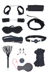 AXTZH Complete 11-Piece Women’s Bodysuit and Intimate Accessory Set for Playful Exploration and Elegance X0018-BLACK-BS11P