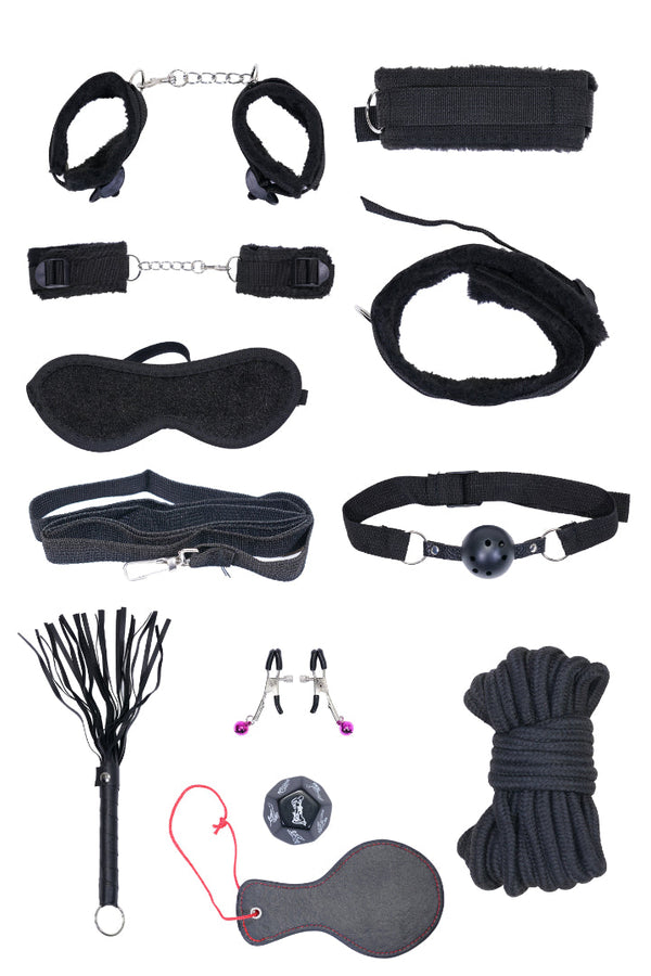 AXTZH Complete 11-Piece Women’s Bodysuit and Intimate Accessory Set for Playful Exploration and Elegance X0018-BLACK-BS11P