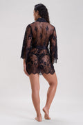 Mysthelle BLACK LACE LONG ROBE WITH THONG