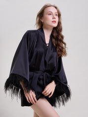 Mysthelle MIDNIGHT BLACK ROBE WITH FEATHER SLEEVES