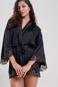 Mysthelle ELLA BLACK ROBE WITH EMBROIDERED SLEEVES