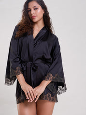 Mysthelle ELLA BLACK ROBE WITH EMBROIDERED SLEEVES