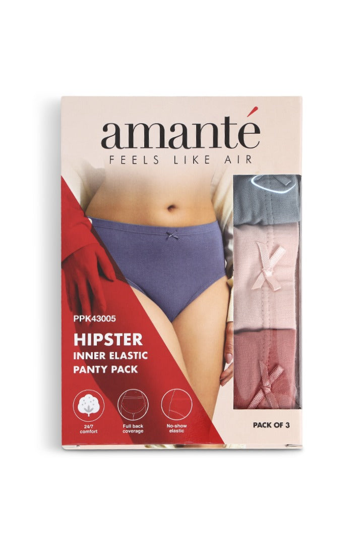 AMANTE Insert Elastic Waistband Hipster Solid Assorted Panty (Pack of 3 Colors & Prints May Vary) PPK43005-SOLID