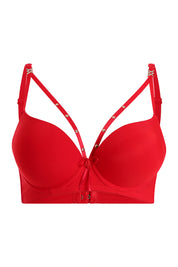AXTZH Strappy Plunge Bra with Underwire Support and Statement Front Detailing AB2802-RED-DP201