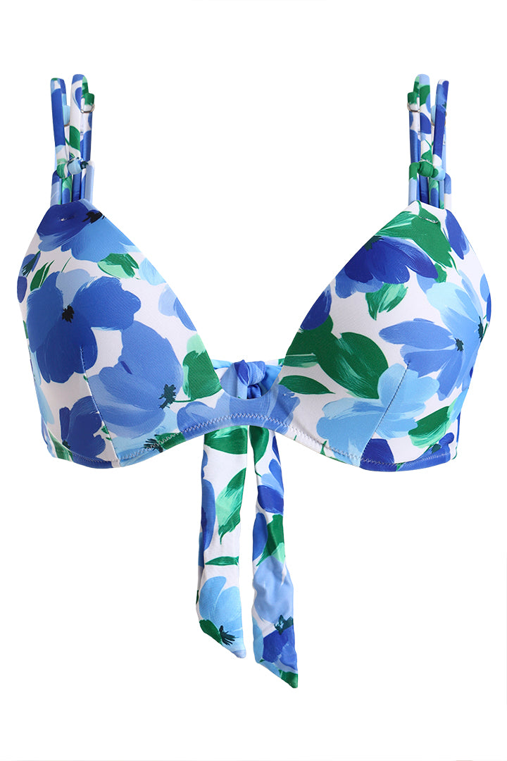 AXTZH Three-Piece Swimwear Set with Bikini Top, Bottom, and Flowing Sarong Skirt X4614-BLUPR-3PB