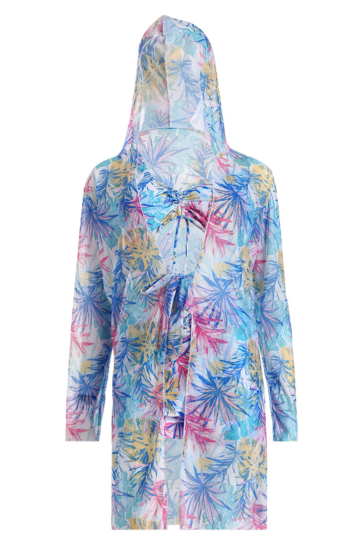 AXTZH 3-Piece Swimwear Set with Bikini, Matching Bottoms, and Sheer Hooded Cover-Up X1009-BLUPR-3PS