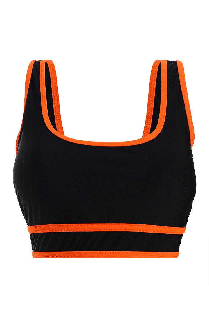 AXTZH Stylish Two-Piece Swim Set Featuring Sleek Bralette and Skirt Overlay Bottom for Women-X2514-BLKOR-2PF