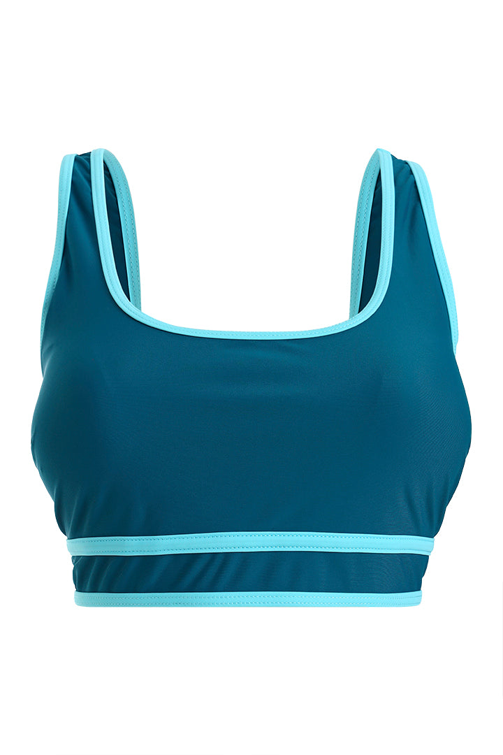 AXTZH Stylish Two-Piece Swim Set Featuring Sleek Bralette and Skirt Overlay Bottom for Women-X2514-TEAL-2PF