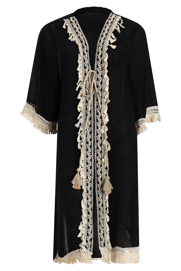 AXTZH Lightweight Resort Cover-Up Featuring Crochet Detailing and Breezy Fit X4511-BLACK-SNGA2