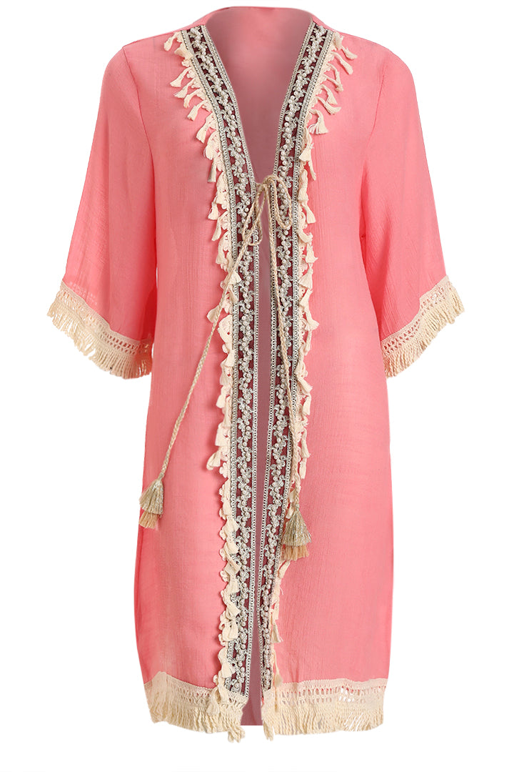 AXTZH  Lightweight Resort Cover-Up Featuring Crochet Detailing and Breezy Fit-X4511-ROSE-SNGA2