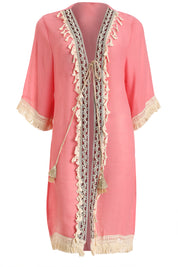 AXTZH  Lightweight Resort Cover-Up Featuring Crochet Detailing and Breezy Fit-X4511-ROSE-SNGA2