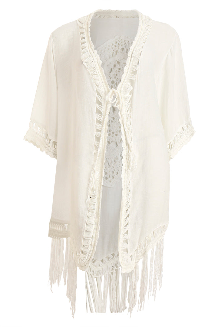 AXTZH Relaxed-Fit Beach Kimono Featuring Handcrafted Detailing and Free-Flowing Finish X0114-WHITE-SNGA2