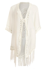 AXTZH Relaxed-Fit Beach Kimono Featuring Handcrafted Detailing and Free-Flowing Finish X0114-WHITE-SNGA2