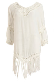 AXTZH Relaxed Fit Women’s Coverup with Embroidered Neckline and Chic Details-X3840-WHITE-SNGA1