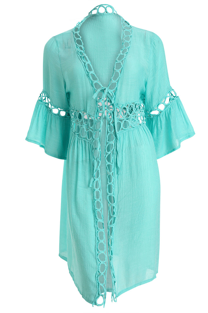 AXTZH Lightweight Resort Cover-Up Featuring Crochet Detailing and Breezy Fit-X0630-SGREEN-SNGA2