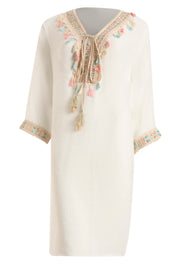 AXTZH Relaxed Fit Women’s Coverup with Embroidered Neckline and Chic Details-X3844-WHITE-SNGA1