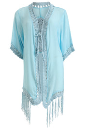 AXTZH Relaxed-Fit Beach Kimono Featuring Handcrafted Detailing and Free-Flowing Finish X0114-SBLUE-SNGA2