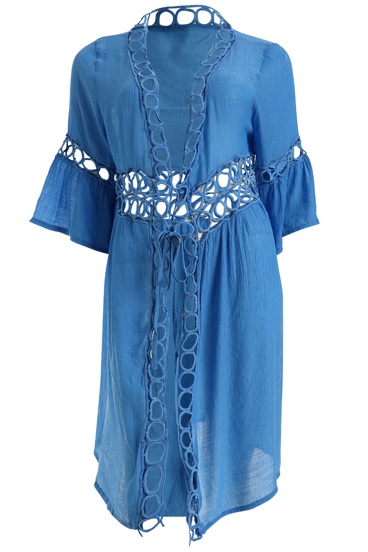 AXTZH  - Lightweight Resort Cover-Up Featuring Crochet Detailing and Breezy Fit-X0630-RBLUE-SNGA2