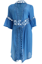 AXTZH  - Lightweight Resort Cover-Up Featuring Crochet Detailing and Breezy Fit-X0630-RBLUE-SNGA2