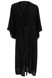 AXTZH Elegant Women’s Coverup Sarong Beachwear with Flowing Silhouette and Tie Detail-X8387-BLACK-SNGA2