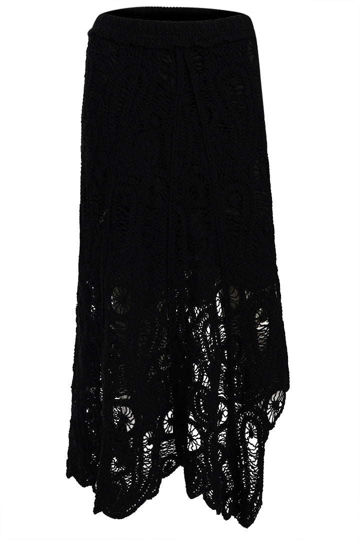 AXTZH Women’s Sexy Crochet High-Low Skirt Beachwear with Elegant Detailing-X3313-BLACK-BW1PSK