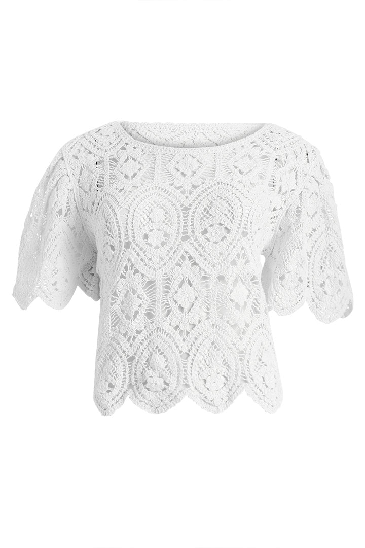 AXTZH Crochet Beachwear Top with Handcrafted Pattern and Relaxed Silhouette-X0228-WHITE-BW1PTO