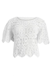 AXTZH Crochet Beachwear Top with Handcrafted Pattern and Relaxed Silhouette-X0228-WHITE-BW1PTO