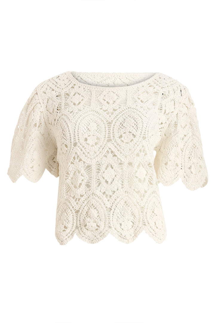 AXTZH Crochet Beachwear Top with Handcrafted Pattern and Relaxed Silhouette-X0228-BEIGE-BW1PTO