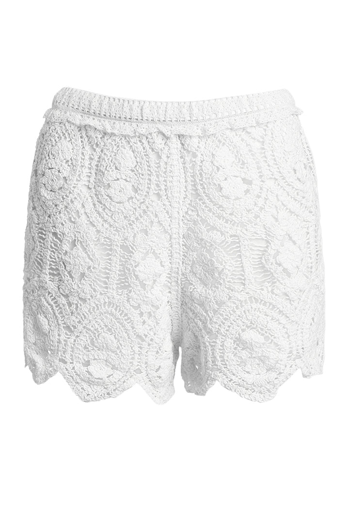 AXTZH Crochet Beachwear Shorts with Handcrafted Detailing and Scalloped Hemline-X0228-WHITE-BW1PST