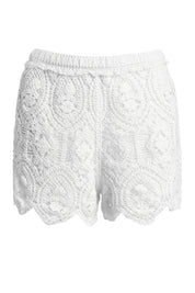 AXTZH Crochet Beachwear Shorts with Handcrafted Detailing and Scalloped Hemline-X0228-WHITE-BW1PST
