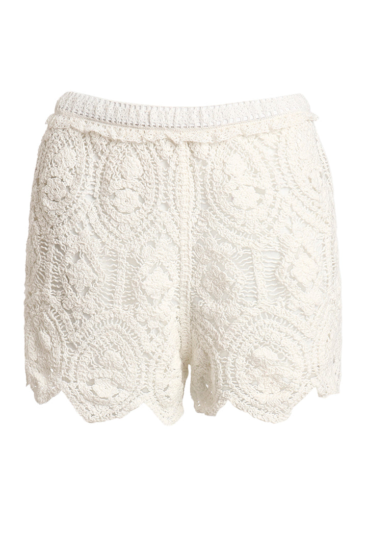 AXTZH Crochet Beachwear Shorts with Handcrafted Detailing and Scalloped Hemline-X0228-BEIGE-BW1PST