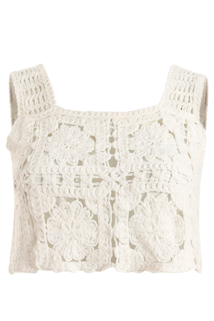 AXTZH Lightweight Beachwear Top for Women Featuring Boho Crochet Detailing-X2526-BEIGE-BW1PBL