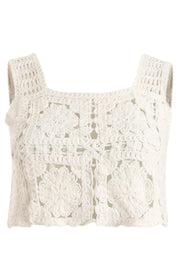 AXTZH Lightweight Beachwear Top for Women Featuring Boho Crochet Detailing-X2526-BEIGE-BW1PBL