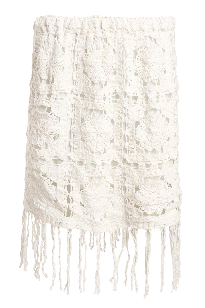 AXTZH Women’s Crochet Beachwear Skirt with Delicate Detailing and Fringe Hem X2526-BEIGE-BW1PSK