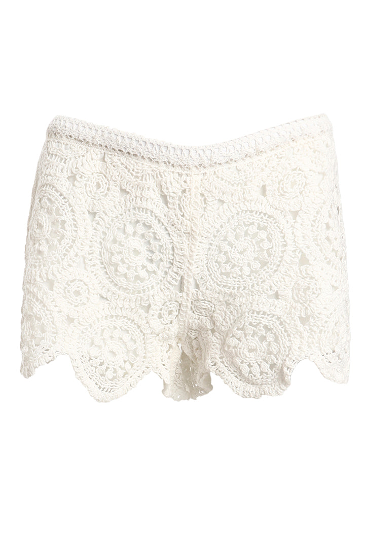 AXTZH Crochet Beach Shorts with Handcrafted Detailing and Scalloped Hemline-X0345-WHITE1-BW1PST