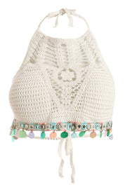 AXTZH Crochet Halter Beachwear Bra Top with Handcrafted Detailing and Playful Design-X0169-WHITE8-BW1PBL