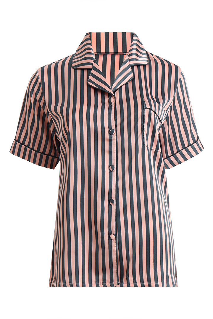 AXTZH Comfortable Nightwear for Women with Classic Collar Shirt and Relaxed Fit Shorts-X3312-PEAST-A2C2S