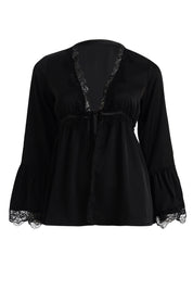 AXTZH Elegant Three-Piece Nightwear Ensemble Featuring Relaxed Fit and Romantic Detailing-X2498-BLACK-NSL3PS