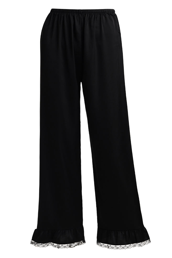 AXTZH Elegant Three-Piece Nightwear Ensemble Featuring Relaxed Fit and Romantic Detailing-X2498-BLACK-NSL3PS