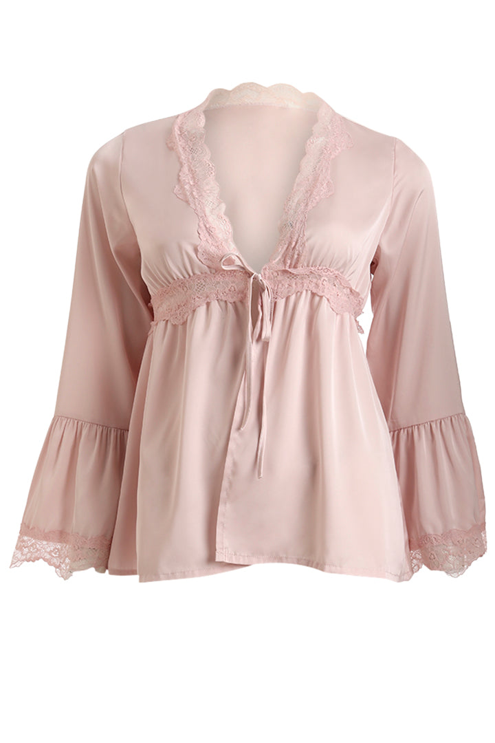 AXTZH Elegant Three-Piece Nightwear Ensemble Featuring Relaxed Fit and Romantic Detailing-X2498-BLUSH-NSL3PS